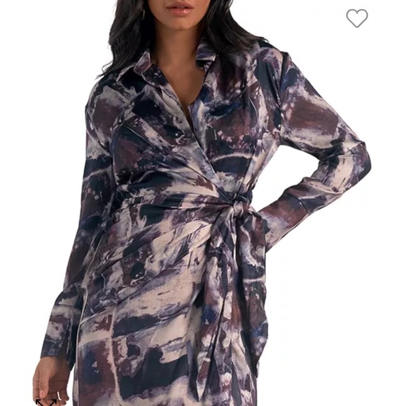 New with tags. Elan wrap midi dress in blue marble - Picture 2 of 8